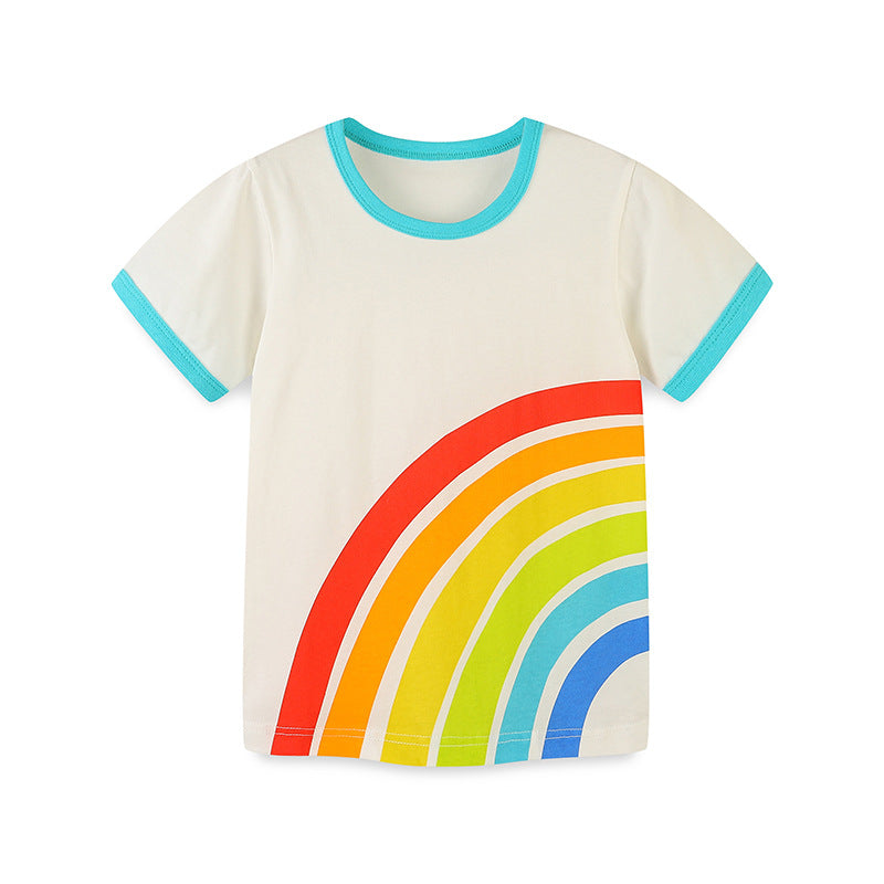 Summer Boys’ Colorful Rainbow Pattern T-shirt in European and American Style, MyKids-USA®, Baby & Toddler Tops, MyKids-USA - Size/Age - 90 (12-24M) - Color - Blue -  -  - TR2505082140-A