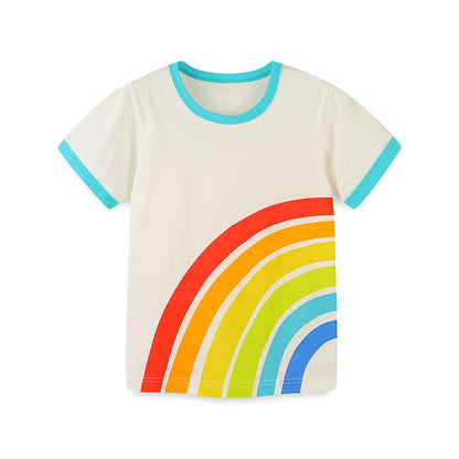 Summer Boys’ Colorful Rainbow Pattern T-shirt in European and American Style, MyKids-USA®, Baby & Toddler Tops, MyKids-USA - Size/Age - 90 (12-24M) - Color - Blue -  -  - TR2505082140-A