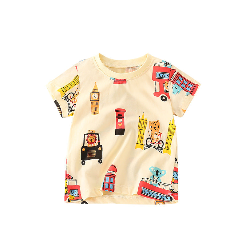 Summer Boys’ English Elements Cartoon Pattern T-shirt in European and American Style, MyKids-USA®, T-Shirts, MyKids-USA - Size/Age - 90 (12-24M) - Color - Apricot -  -  - TR2506291714-A
