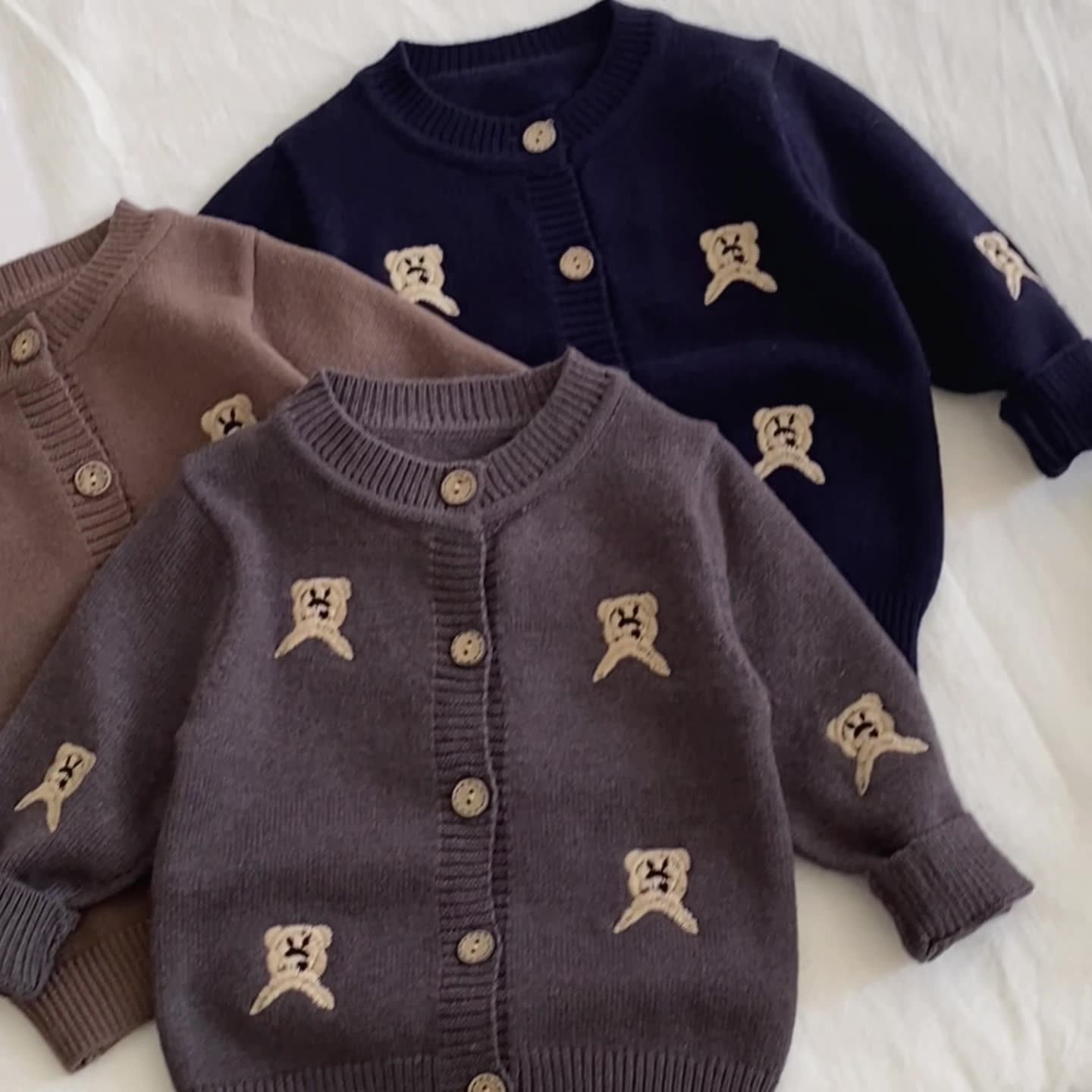 Autumn and Winter Arrival Baby Kids Unisex Embroidery Pattern Long Sleeves Casual Cardigan