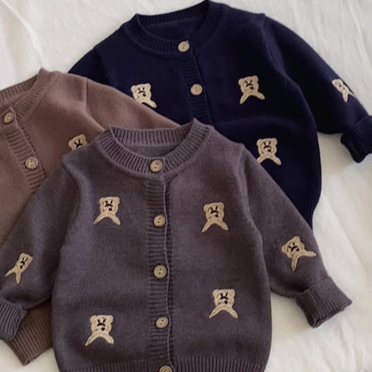 Autumn and Winter Arrival Baby Kids Unisex Embroidery Pattern Long Sleeves Casual Cardigan