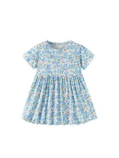 Summer Baby Kids Girls Short Sleeves Floral Pattern Dress