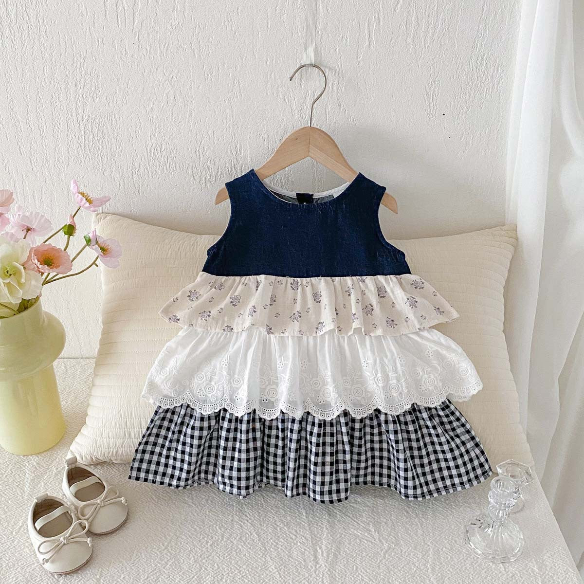 Summer Arrival Baby Kids Girls Sleeveless Color Patchwork Dress, MyKids-USA®, Baby & Children's Dresses, MyKids-USA - Size/Age - 90 (12-24M) - Color - Beige -  -  - TR2604262308-A.