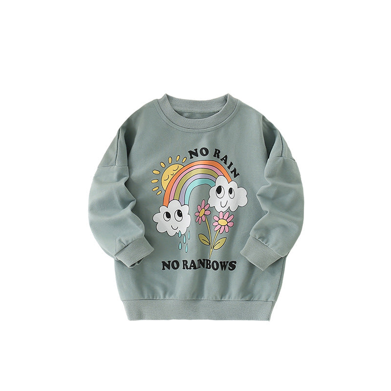 Autumn and Spring Arrival Flowers and Rainbow Cartoon Pattern Long Sleeves Pullover for Stylish Girls, MyKids-USA®, Sweatshirts, MyKids-USA - SizeAge - 100 (2-3Y) - Color - Green -  -  - TR2509132228-A