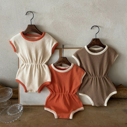 Hot Selling Summer Baby Kids Sleeveless Color Patchwork Bodysuit
