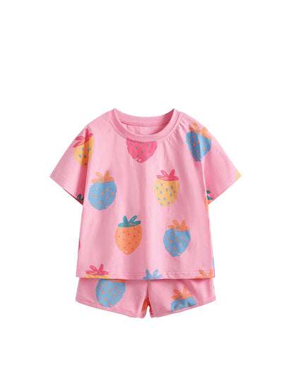 Arrival Summer Baby Kids Girls Short Sleeves Strawberry Pattern T-shirt and Shorts Clothing Set