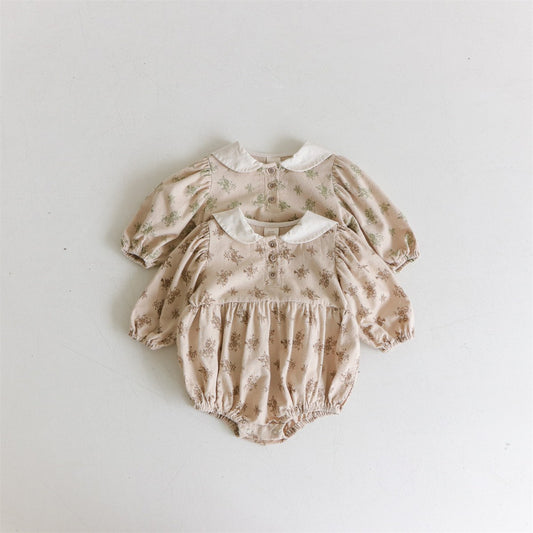 Baby Girls Pure Cotton Peter Pan Collar Long Sleeves Onesie, MyKids-USA®, Baby One-Pieces, MyKids-USA -  -  -  -  -  -  - 