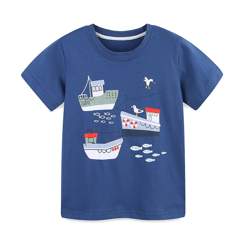 Summer Boys’ Ships Cartoon Pattern T-shirt in European and American Style, MyKids-USA®, Baby & Toddler Tops, MyKids-USA -  -  -  -  -  -  - 