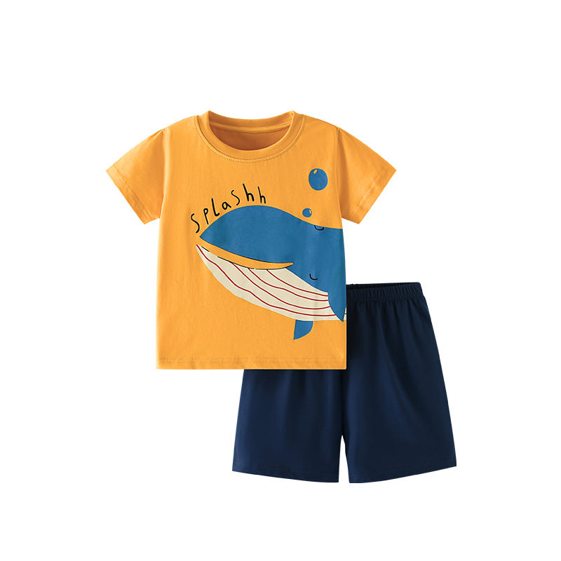 Summer Baby Kids Fish Pattern T-shirt and Shorts Clothing Set for Boys, MyKids-USA®, Baby & Toddler Outfits, MyKids-USA - Size/Age - 100 (2-3Y) - Color - Yellow -  -  - TR2505052312-A