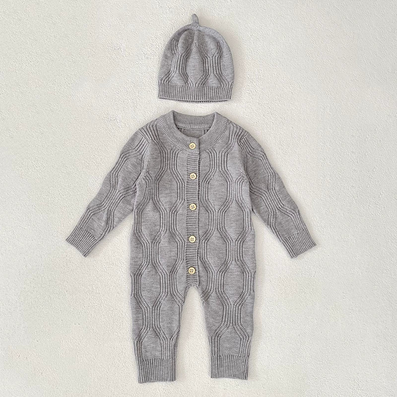 Autumn and Spring Arrival Unisex Baby’s Solid Color Geometric Pattern Knitted Rompers, MyKids-USA®, Baby One-Pieces, MyKids-USA - Size/Age - 73 (6-9M) - Color - Grey -  -  - TR2507312316-B
