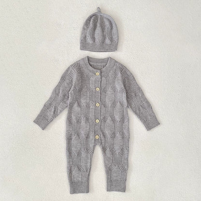 Autumn and Spring Arrival Unisex Baby’s Solid Color Geometric Pattern Knitted Rompers, MyKids-USA®, Baby One-Pieces, MyKids-USA - Size/Age - 73 (6-9M) - Color - Grey -  -  - TR2507312316-B