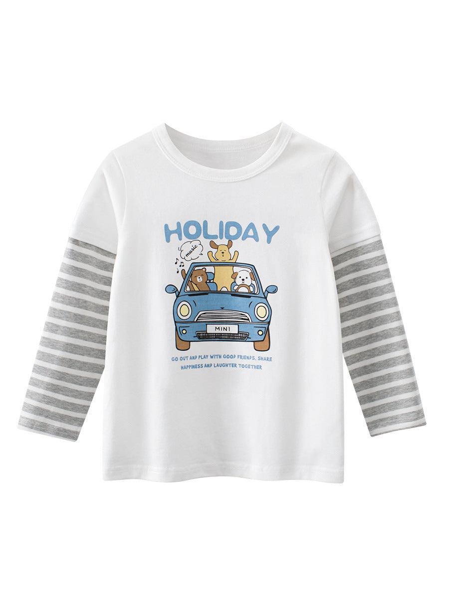 Spring Baby Kids Unisex Letters and Cartoon Print Striped Long Sleeves Crew Neck Top Shirt, MyKids-USA®, Shirts, MyKids-USA -  -  -  -  -  -  - .