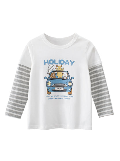 Spring Baby Kids Unisex Letters and Cartoon Print Striped Long Sleeves Crew Neck Top Shirt, MyKids-USA®, Shirts, MyKids-USA -  -  -  -  -  -  - .