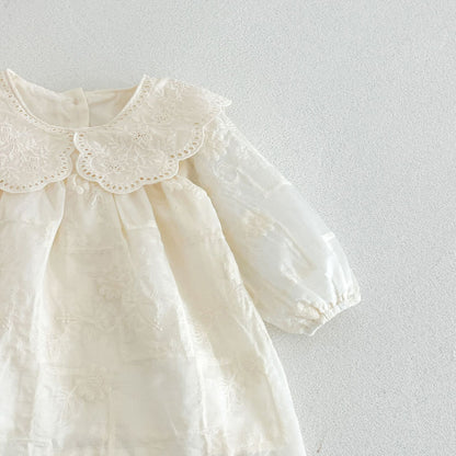 MyKids-USA® Autumn Flowers Embroidered Solid Color Baby Kids Girls Princess Dress