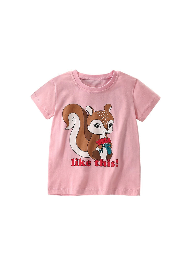 Summer Girls’ Animals Cartoon and Letters Pattern T-shirt in European and American Style, MyKids-USA®, Baby & Toddler Tops, MyKids-USA -  -  -  -  -  -  - 