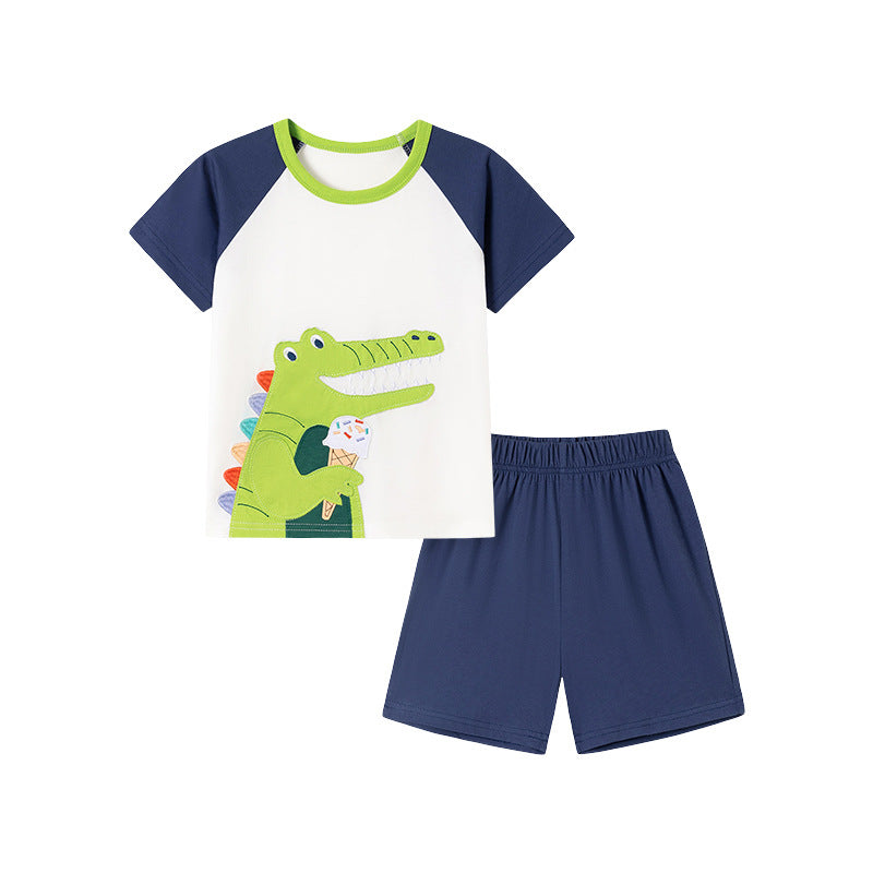 Summer Hot Selling Baby Kids Boys Short Sleeves Cartoon Animals Pattern T-shirt and Shorts Clothing Set, MyKids-USA®, Baby & Toddler Outfits, MyKids-USA - Size/Age - 90 (12-24M) - Color - Navy Blue (Dark Blue) -  -  - TR2601281118-B.