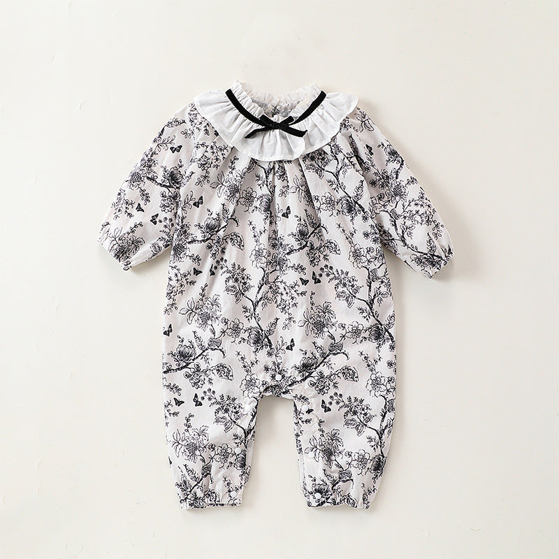 Autumn and Spring Arrival Baby Girls Chinese Painting Pattern Long Sleeves Rompers with Collar, MyKids-USA®, Baby One-Pieces, MyKids-USA - Size/Age - 66 (3-6M) - Color - Black -  -  - TR2408131600-A