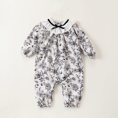 Autumn and Spring Arrival Baby Girls Chinese Painting Pattern Long Sleeves Rompers with Collar, MyKids-USA®, Baby One-Pieces, MyKids-USA - Size/Age - 66 (3-6M) - Color - Black -  -  - TR2408131600-A