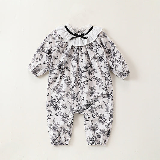 Autumn and Spring Arrival Baby Girls Chinese Painting Pattern Long Sleeves Rompers with Collar, MyKids-USA®, Baby One-Pieces, MyKids-USA - Size/Age - 66 (3-6M) - Color - Black -  -  - TR2408131600-A