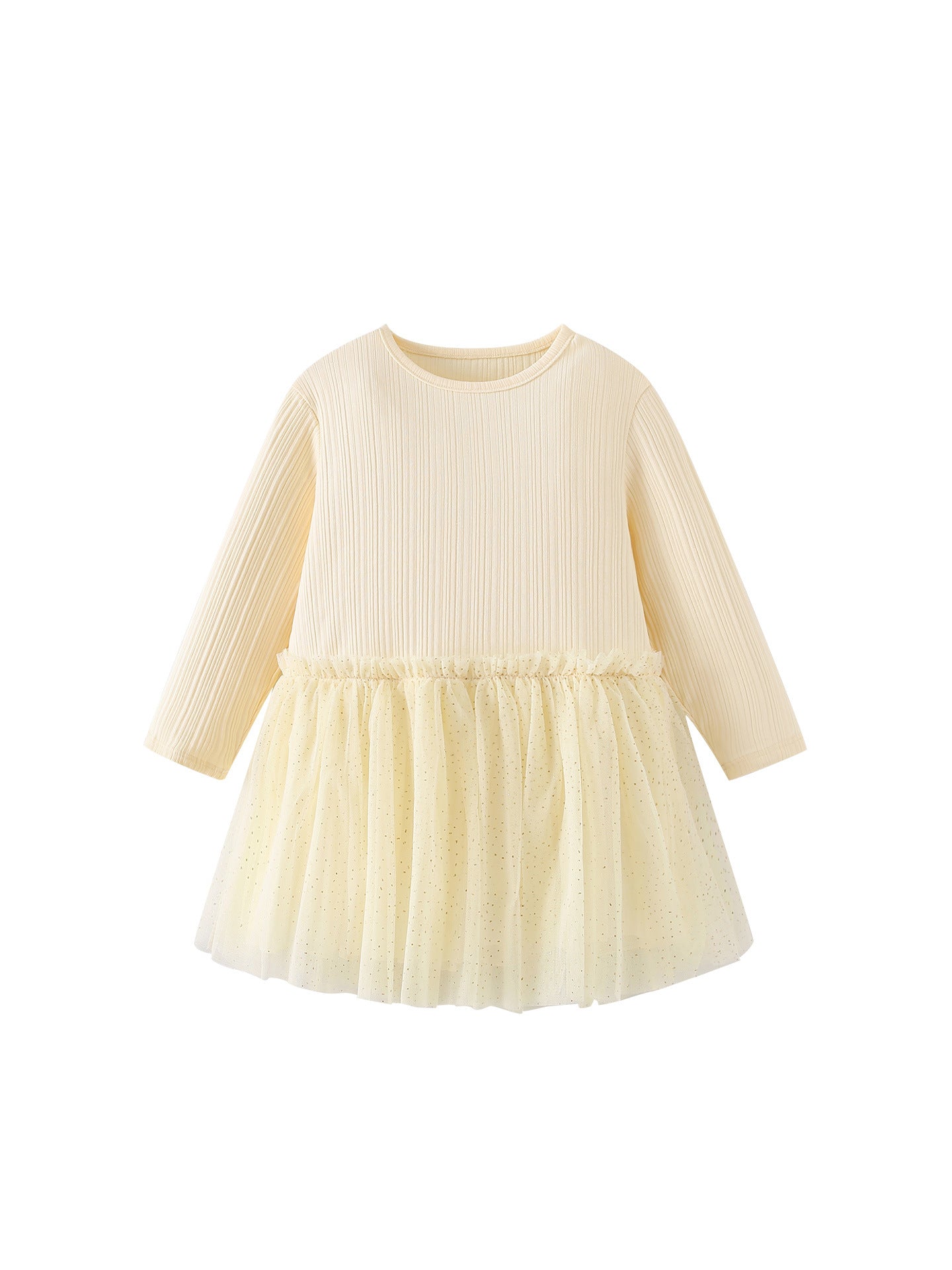 MyKids-USA® Autumn Tulle Patchwork Baby Kids Girls Princess Solid Color Long Sleeves Dress