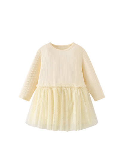 MyKids-USA® Autumn Tulle Patchwork Baby Kids Girls Princess Solid Color Long Sleeves Dress