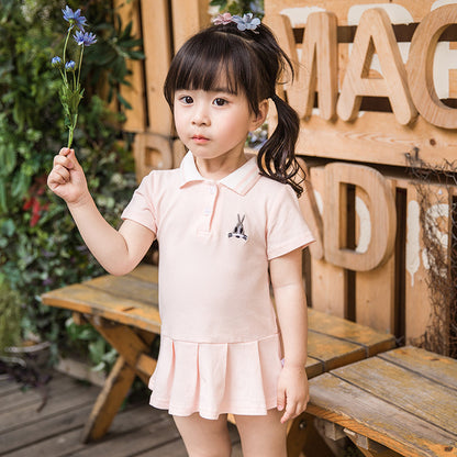 Summer Baby Girls Hot Selling Short Sleeves Turn-Down Collar Sport Polo Design Dress