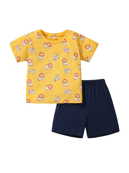 Baby Kids Boys Animals Print T-Shirt And Solid Shorts Casual Clothing Set