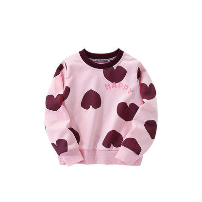 Autumn and Spring Arrival Hearts and Letters Pattern Long Sleeves Pullover for Stylish Girls, MyKids-USA®, Sweaters, MyKids-USA - Size/Age - 100 (2-3Y) - Color - Pink -  -  - TR2509122252-A