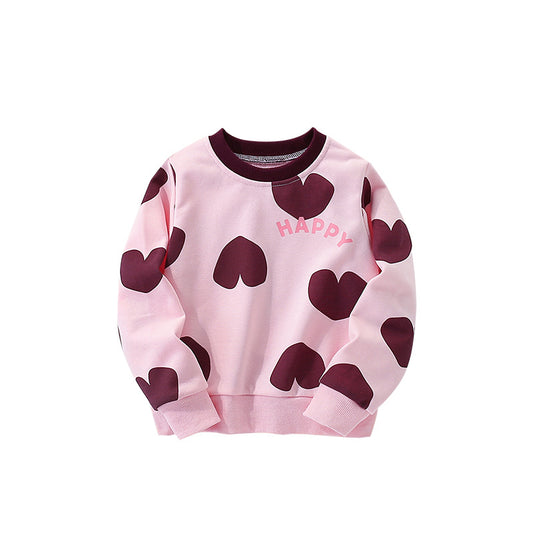 Autumn and Spring Arrival Hearts and Letters Pattern Long Sleeves Pullover for Stylish Girls, MyKids-USA®, Sweaters, MyKids-USA - Size/Age - 100 (2-3Y) - Color - Pink -  -  - TR2509122252-A