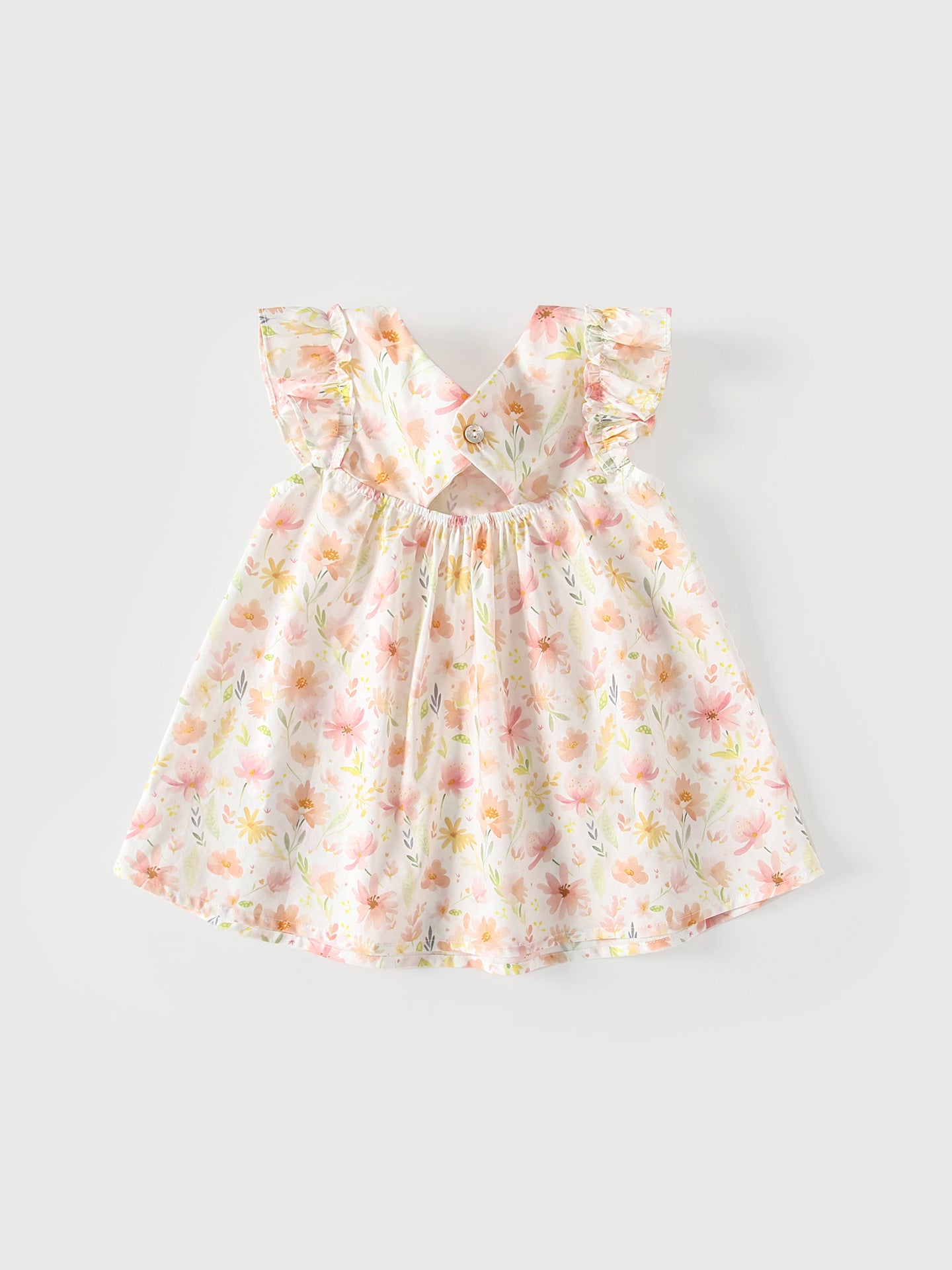 Summer Arrival Colorful Flowers Pattern Fly Sleeves Dress for Stylish Girls