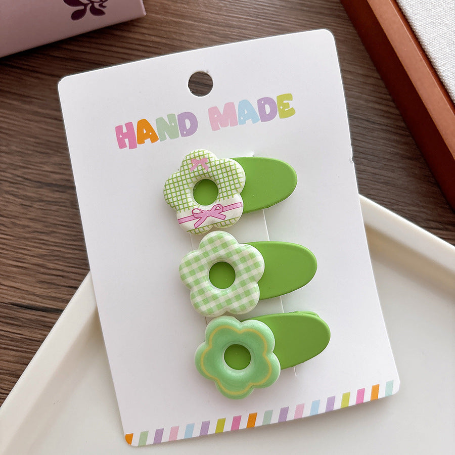 Collection of 3 Versatile Cute Flowers Pattern Hair Clips, MyKids-USA®, Hair Pins, Claws & Clips, MyKids-USA - Size/Age - Average Size (0-12Y） - Color - Green -  -  - TR2601242053-B.