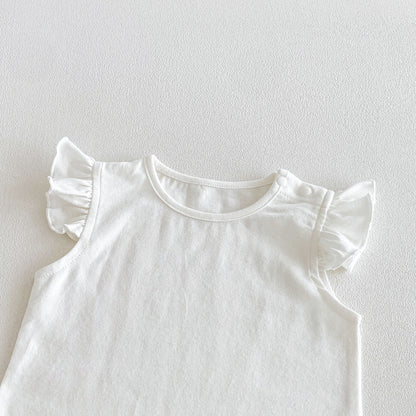 Arrival Summer Baby Kids Girls Fly Sleeves Top and Cartoon Overalls Clothing Set