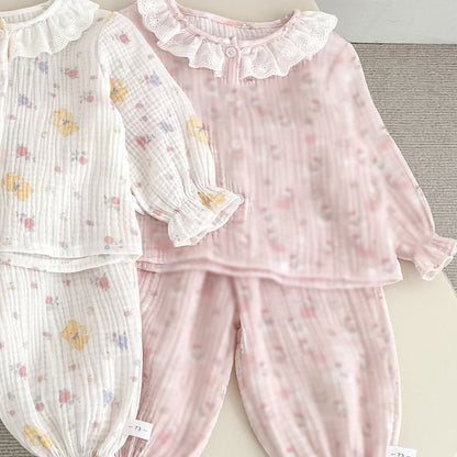 Spring and Autumn Baby Kids Girls Simple Pattern Long Sleeves Top and Pants Pajamas Clothing Set, MyKids-USA®, Baby & Toddler Sleepwear, MyKids-USA - Size/Age - 66 (3-6M) - Color - Pink -  -  - TR2508152157-C