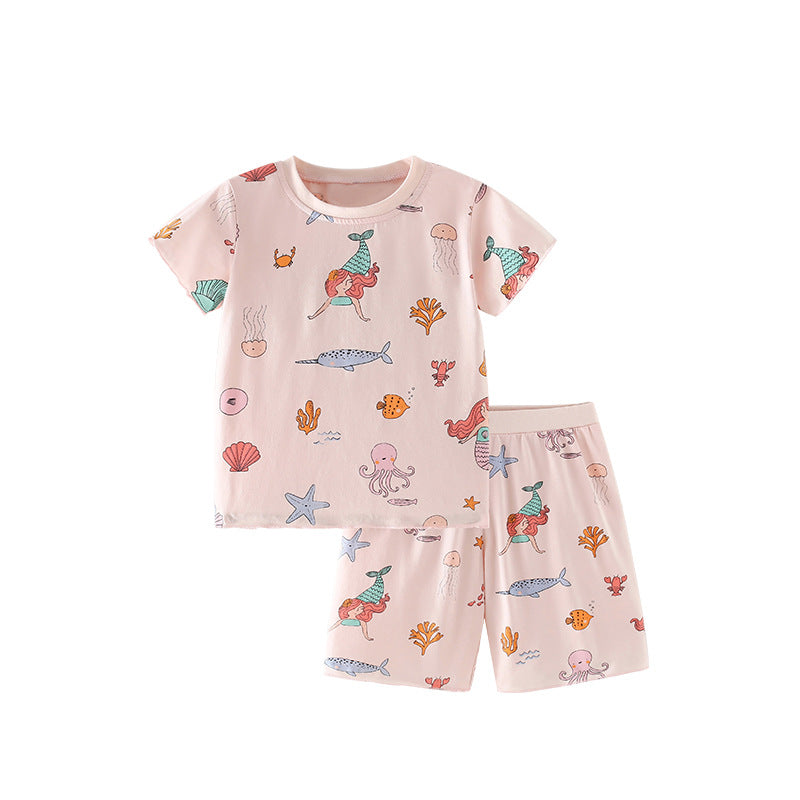 Summer Baby Kids Marine Mermaid and Animals Pattern T-shirt and Shorts Clothing Set for Girls, MyKids-USA®, Baby & Toddler Outfits, MyKids-USA - Size/Age - 110 (3-5Y) - Color - Pink -  -  - TR2506251950-A