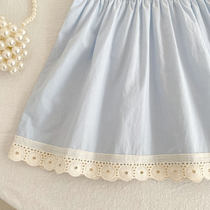 Summer Girls Flowers Pattern Lace Trim Onesies and Dress – Princess Sister Matching Set