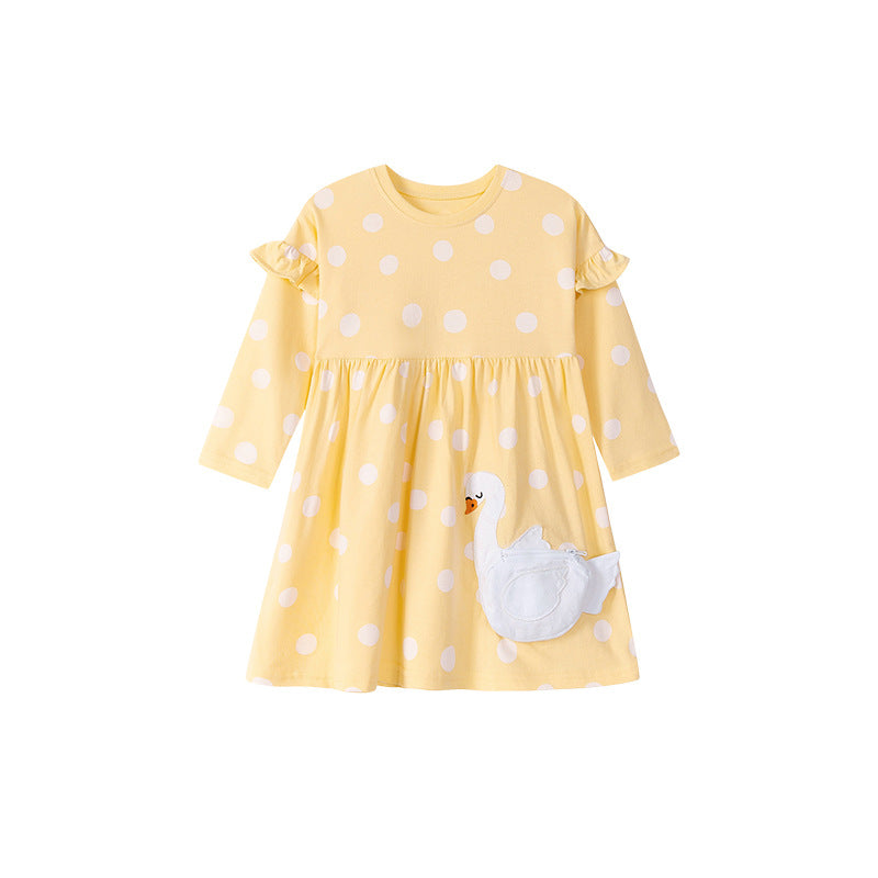Autumn and Spring Arrival Cartoon Goose and Polka Dots Pattern Long Sleeves Dress for Stylish Girls, MyKids-USA®, Baby & Toddler Dresses, MyKids-USA -  -  -  -  -  -  - 