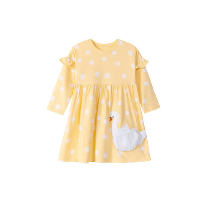 Autumn and Spring Arrival Cartoon Goose and Polka Dots Pattern Long Sleeves Dress for Stylish Girls, MyKids-USA®, Baby & Toddler Dresses, MyKids-USA -  -  -  -  -  -  - 