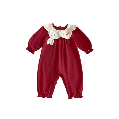 Autumn Arrival Baby Girls Long Sleeves Cartoon Pattern Collar Color Patchwork Rompers, MyKids-USA®, Baby One-Pieces, MyKids-USA -  -  -  -  -  -  - 