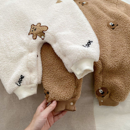 Infant Baby Little Bear Design Warm Thicken Long Sleeve Jumpsuit In Winter