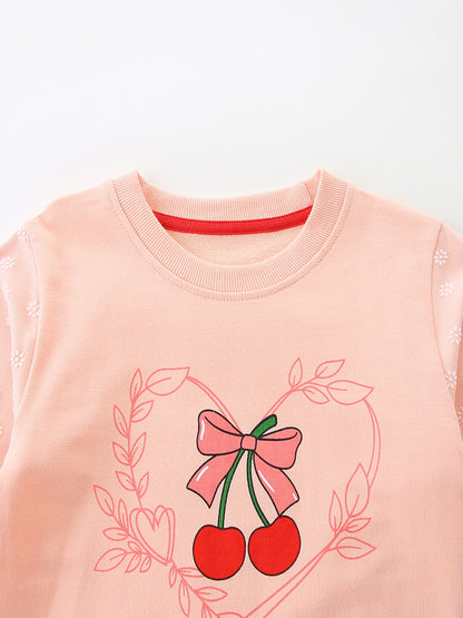 Autumn and Spring Arrival Cherry Cartoon Pattern Long Sleeves Sweatshirt for Stylish Girls