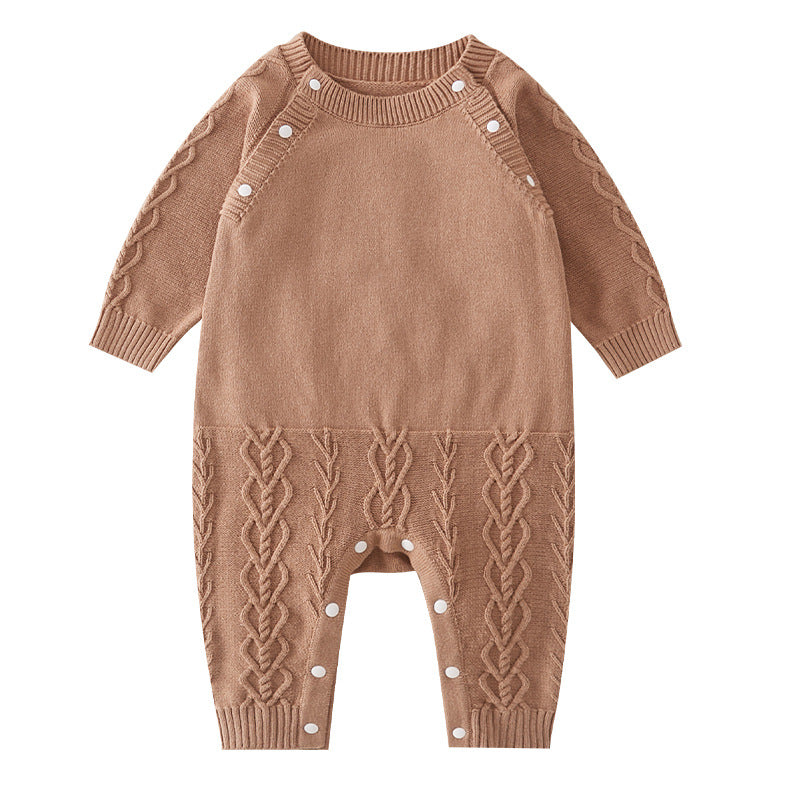 Brown Solid Color Knitted Quality Soft Romper