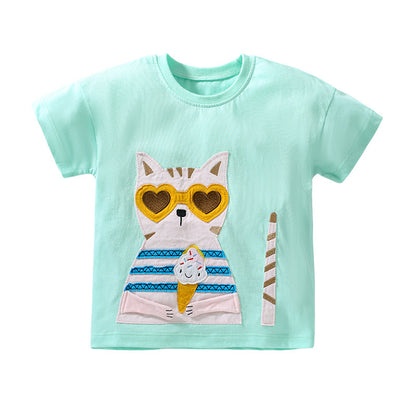 Girls’ Clothing Summer Collection – Fashionable Lady Cat Pattern Children’s T-Shirt