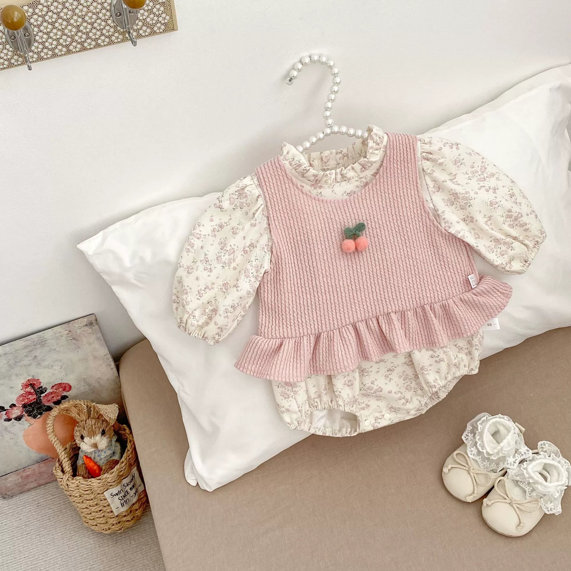 Spring and Autumn Baby Kids Girls Cherry Decorated Sleeveless Vest and Floral Long Sleeves Onesies Clothing Set, MyKids-USA®, Baby & Toddler Outfits, MyKids-USA -  -  -  -  -  -  - 