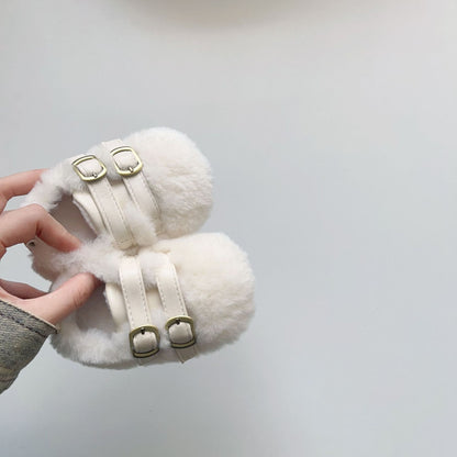 Winter Baby Girl Fashion Solid Color Fluffy Warm Toddler Soft-Sole Anti-slip Walking Shoes, MyKids-USA®, First Steps & Crawlers, MyKids-USA - Size/Age - insole length 11.00 cm - Color - White -  -  - TR2512031858-C