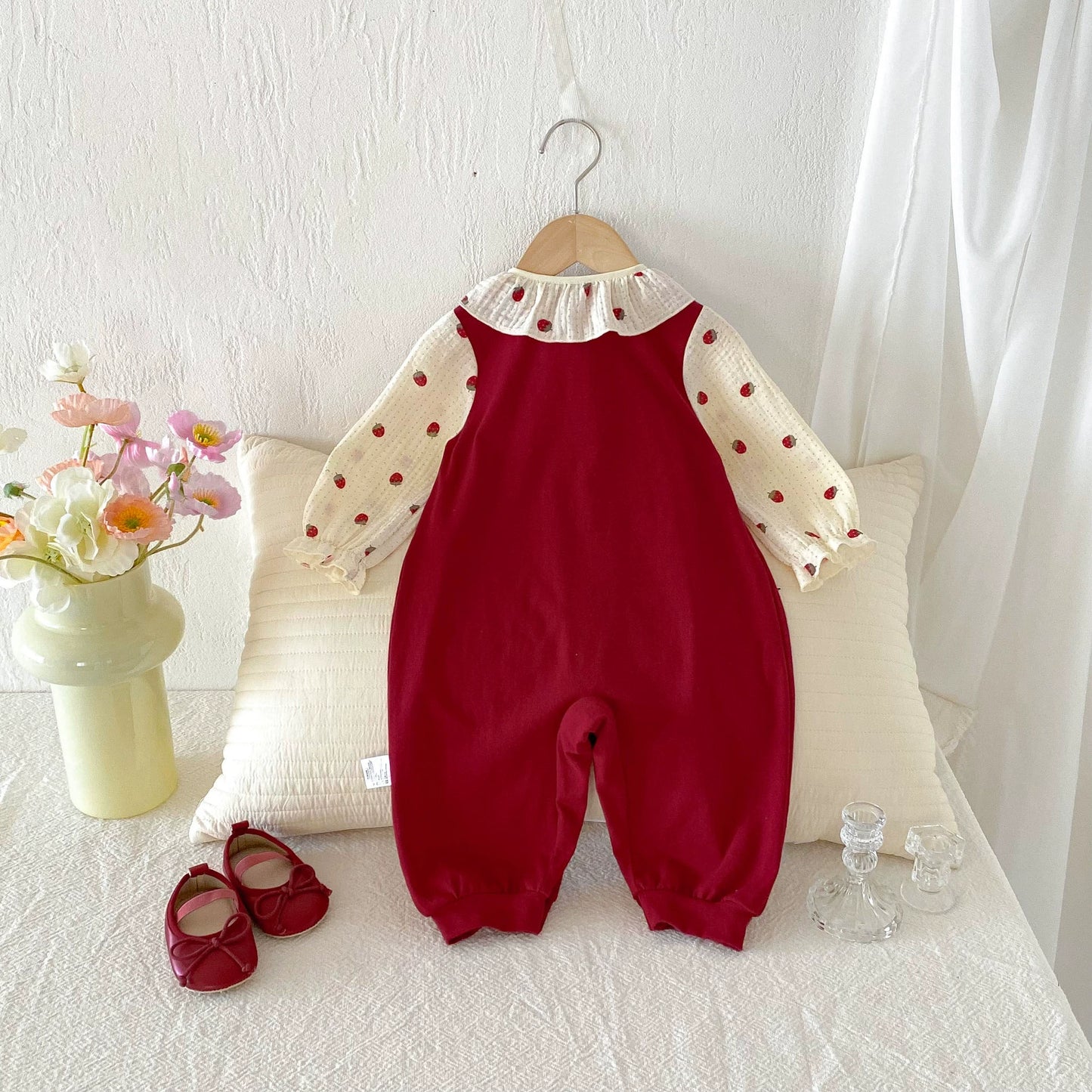 Autumn Hot Selling Baby Girls Long Sleeves Red Strawberry Pattern Color Patchwork Rompers, MyKids-USA®, Baby One-Pieces, MyKids-USA -  -  -  -  -  -  - 