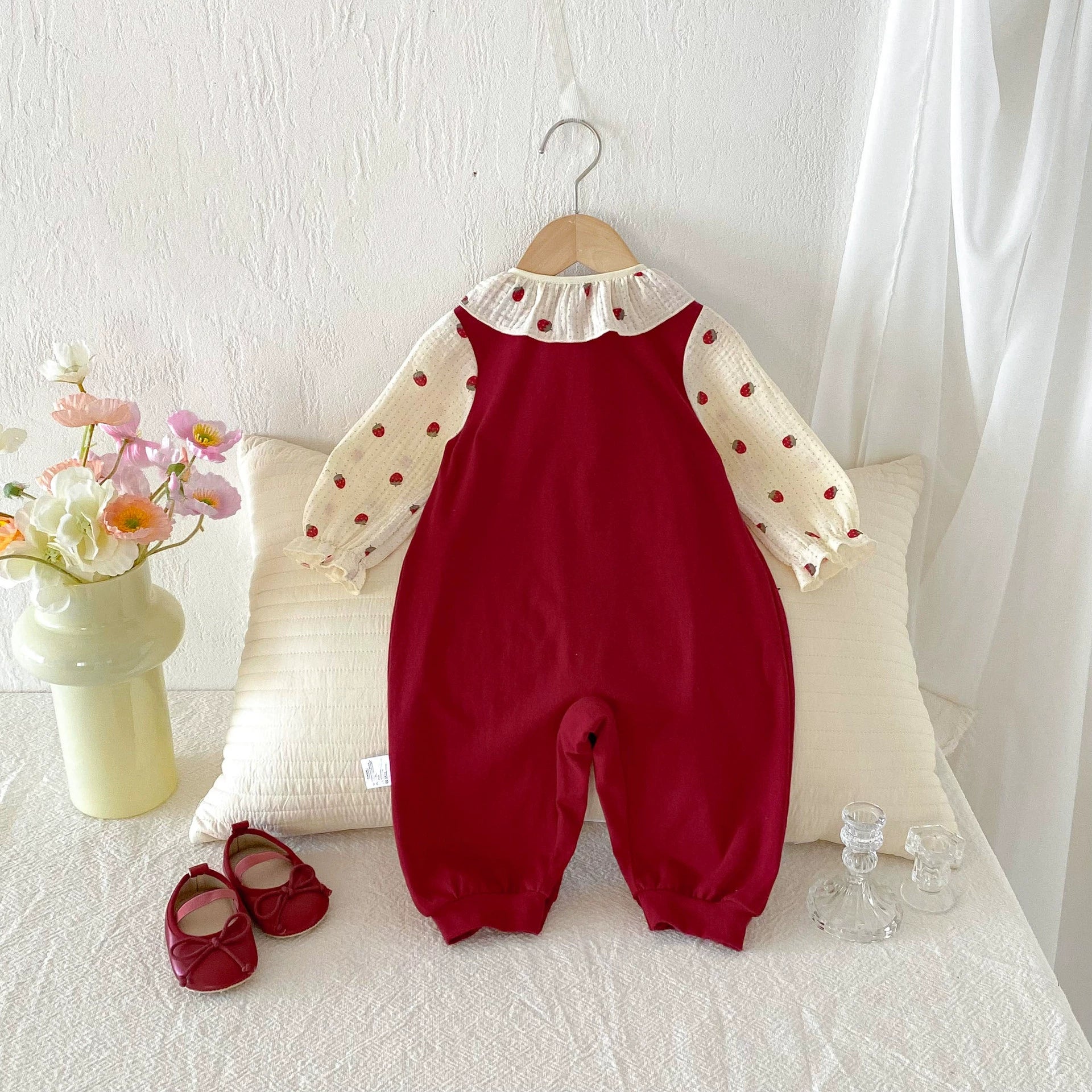 Autumn Hot Selling Baby Girls Long Sleeves Red Strawberry Pattern Color Patchwork Rompers, MyKids-USA®, Baby One-Pieces, MyKids-USA -  -  -  -  -  -  - 