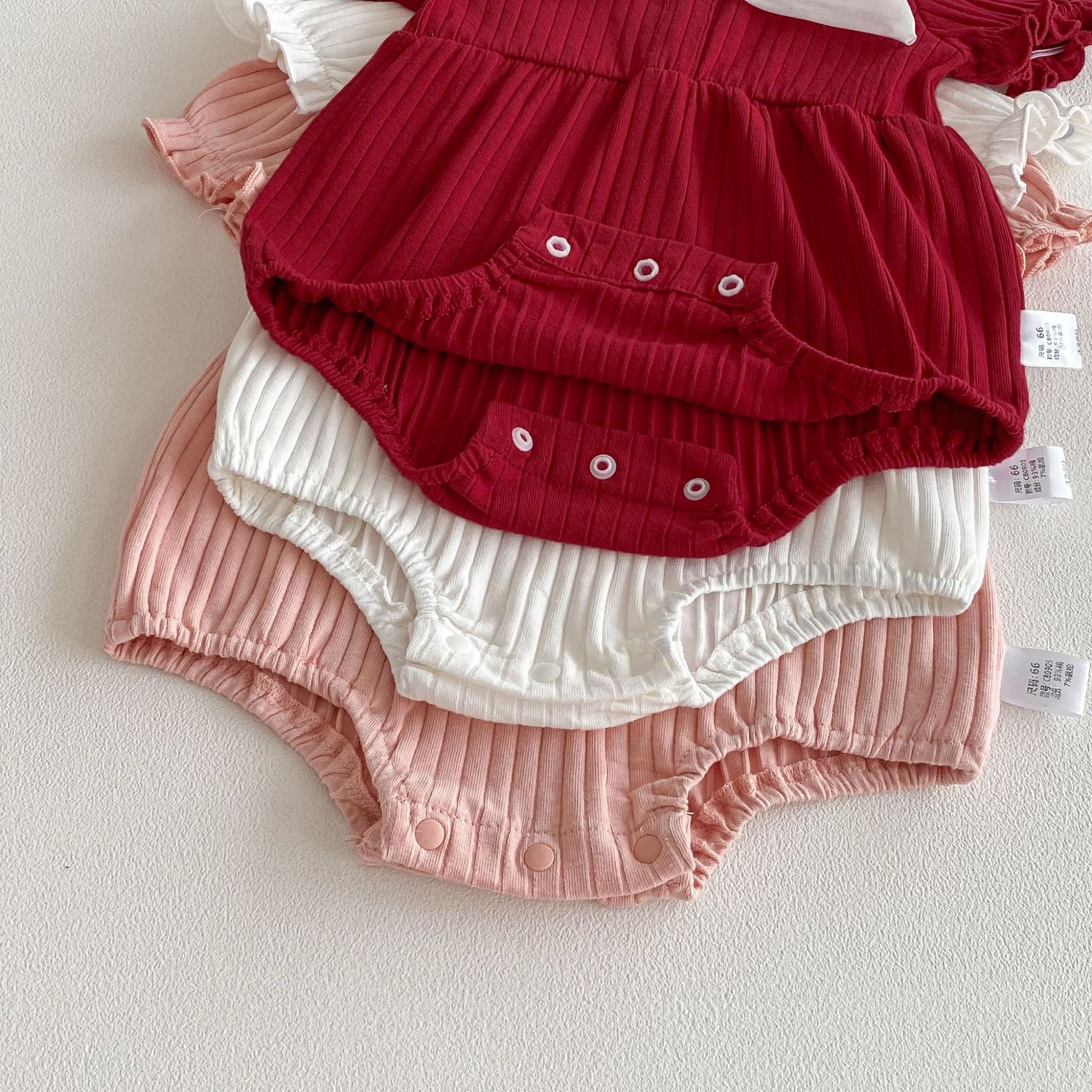 Summer Arrival Baby Girls Short Sleeves Ruffle Neck Color Patchwork Bodysuit, MyKids-USA®, Baby One-Pieces, MyKids-USA -  -  -  -  -  -  - .