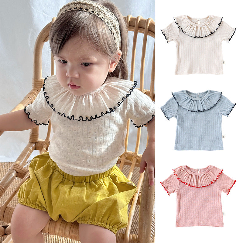 Girls’ Hollow-out Pattern Short Sleeves Top Shirt in European and American Style for Summer, MyKids-USA®, Baby & Toddler Tops, MyKids-USA -  -  -  -  -  -  - 