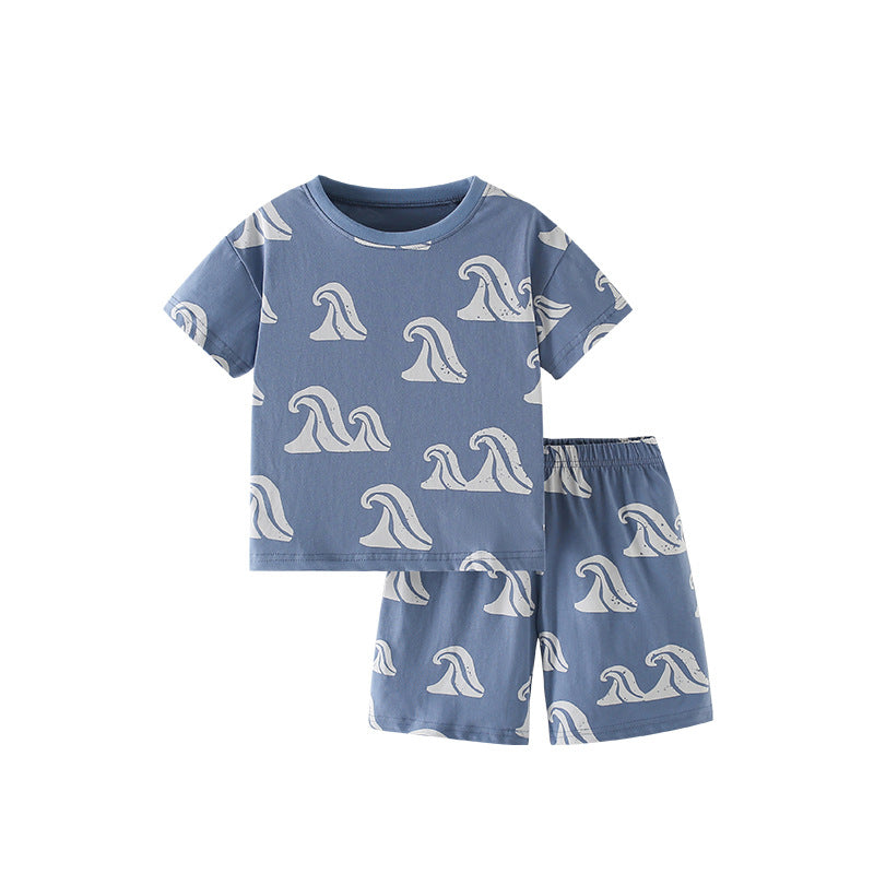 Summer Baby Kids Waves Pattern T-shirt and Shorts Clothing Set for Boys, MyKids-USA®, Baby & Toddler Outfits, MyKids-USA - Size/Age - 100 (2-3Y) - Color - Blue -  -  - TR2504252059-A