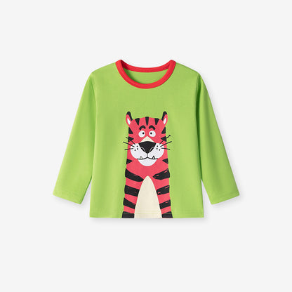Autumn Arrival Kids Boys Tiger Cartoon Pattern Crew Neck Long Sleeves Top Sweatshirt, MyKids-USA®, Sweatshirts, MyKids-USA - Size/Age - 90 (12-24M) - Color - Green -  -  - TR2507222150-A